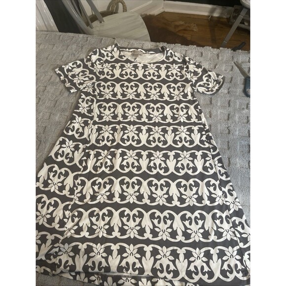 Loft Grey And White Short Sleeve A-line Knee Length T-shirt Dress Size Small - Picture 1 of 14